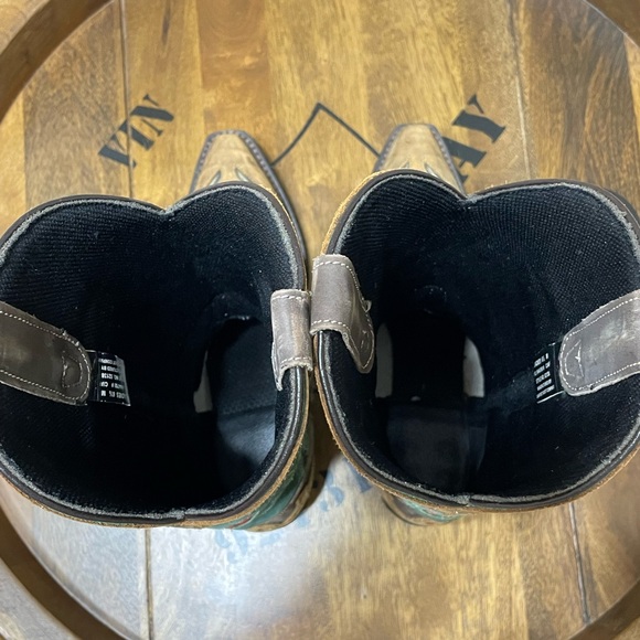 LAREDO Womens Tan Brown Teal Flower Cut Out Leather Western Cowgirl Boots Sz 6.5 - Picture 11 of 15